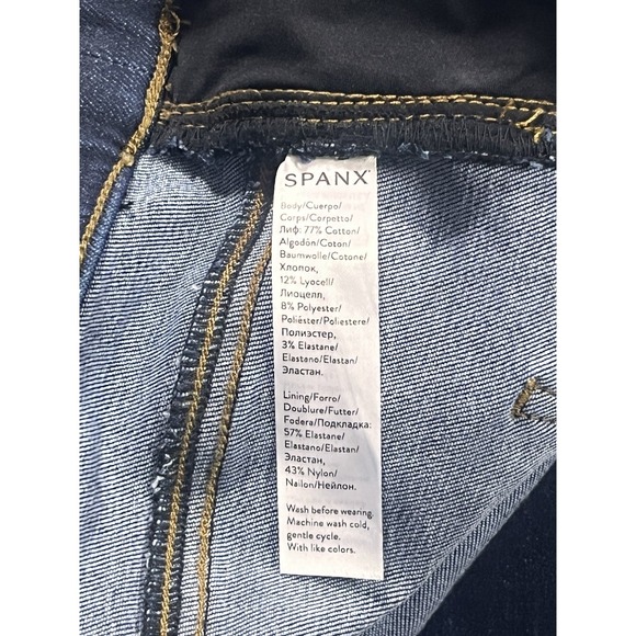 Spanx High Rise Pull On Flare Jeans Raw Hem Stretch Medium M Shaping - Picture 7 of 7